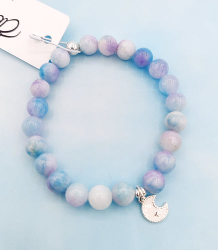 Blue & Purple Mottled Jade w/Moon Beaded Bracelet - Elena Michele