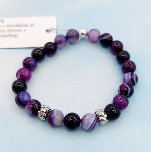 Purple Banded Agate Beaded Bracelet - Elena Michele