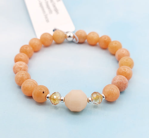 Orange Calcite w/ Pink Aventurine Beaded Bracelet - Elena Michele