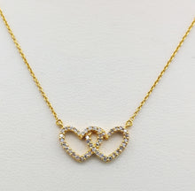Load image into Gallery viewer, Double Diamond Heart Necklace - 14K Yellow Gold