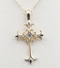 Load image into Gallery viewer, Filigree Diamond Cross on 18&quot; Box Chain - 14K Yellow Gold