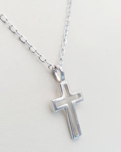 Open Cross & 18" Chain - Sterling Silver