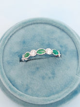 Load image into Gallery viewer, Mil grain &amp; Bezel Set Emerald and Diamond Band - 14K White Gold