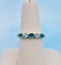 Load image into Gallery viewer, Mil grain &amp; Bezel Set Emerald and Diamond Band - 14K White Gold
