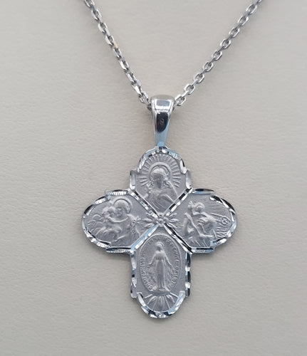 Four Way Medal Cross on Cable Chain - Sterling Silver