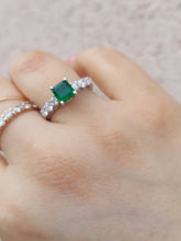 Load image into Gallery viewer, Princess Cut Emerald Stone and Diamond Ring with Vintage Setting - 14K White Gold