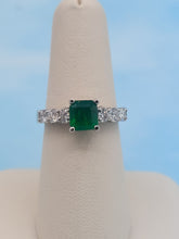 Load image into Gallery viewer, Princess Cut Emerald Stone and Diamond Ring with Vintage Setting - 14K White Gold