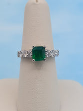 Load image into Gallery viewer, Princess Cut Emerald Stone and Diamond Ring with Vintage Setting - 14K White Gold