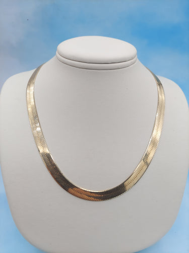 Thick Herringbone Estate Necklace - 14K Gold