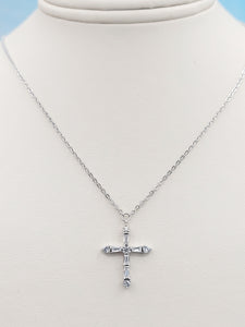 Baguette & CZ Cross Necklace - Sterling Silver