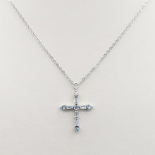 Load image into Gallery viewer, Baguette &amp; CZ Cross Necklace - Sterling Silver