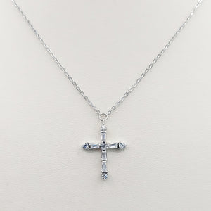 Baguette & CZ Cross Necklace - Sterling Silver