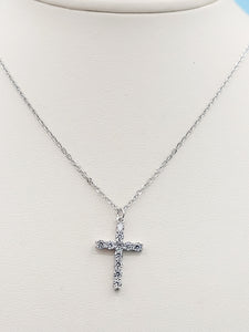 Clear CZ Cross Necklace - Sterling Silver