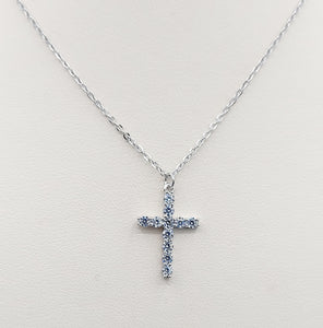 Clear CZ Cross Necklace - Sterling Silver