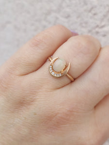 Opal Crescent Diamond Moon Ring - 14K Rose Gold - Sirciam