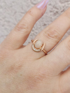 Opal Crescent Diamond Moon Ring - 14K Rose Gold - Sirciam