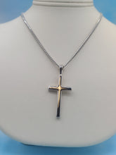 Load image into Gallery viewer, Solid Cross w/Cuban Chain - Sterling Silver