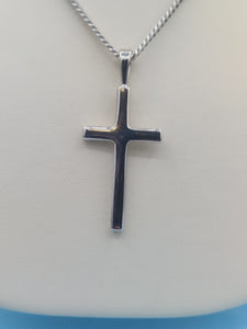 Solid Cross w/Cuban Chain - Sterling Silver