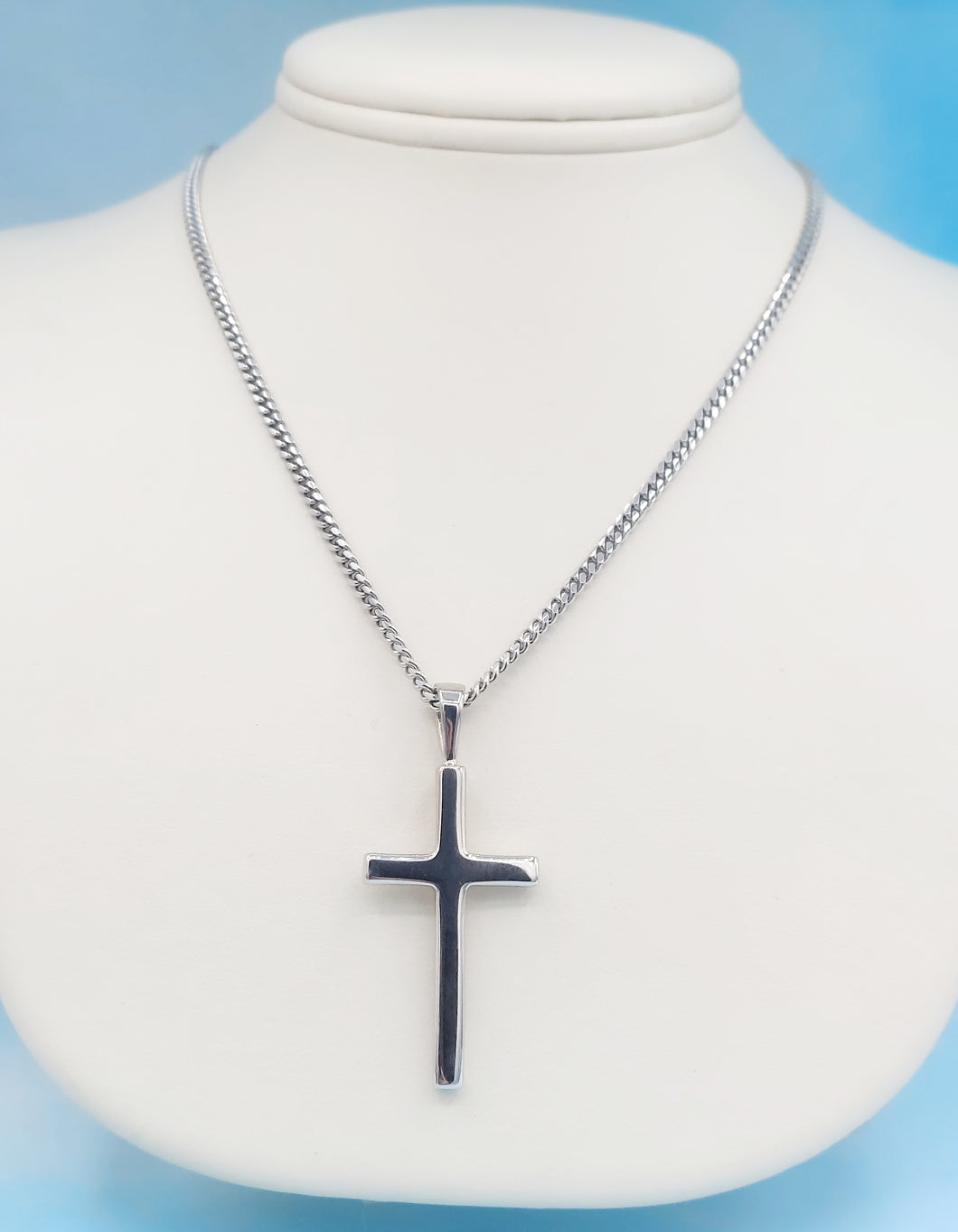 Solid Cross w/Cuban Chain - Sterling Silver