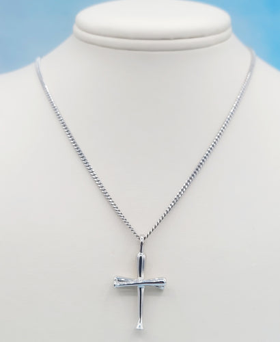 Baseball Bat Cross w/Cuban Chain - Sterling Silver