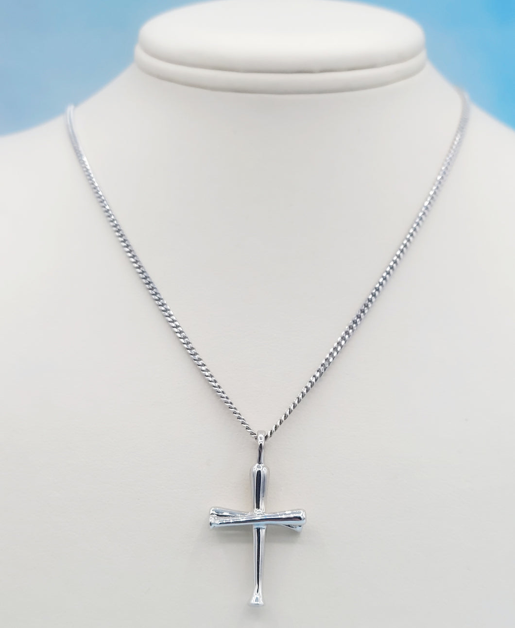 Baseball Bat Cross w/Cuban Chain - Sterling Silver