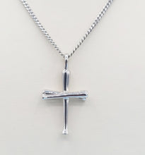 Load image into Gallery viewer, Baseball Bat Cross w/Cuban Chain - Sterling Silver