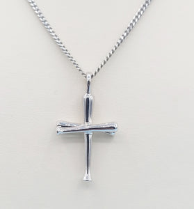 Baseball Bat Cross w/Cuban Chain - Sterling Silver