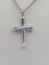 Load image into Gallery viewer, Baseball Bat Cross w/Cuban Chain - Sterling Silver