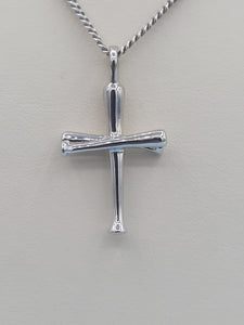 Baseball Bat Cross w/Cuban Chain - Sterling Silver