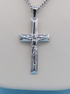 Crucifix Cross w/Cuban Chain - Sterling Silver