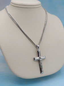 Crucifix Cross w/Cuban Chain - Sterling Silver