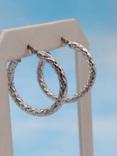 Load image into Gallery viewer, 1" Basket Weave Design Hoops - 14K White Gold