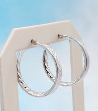 Load image into Gallery viewer, 1.25” Diamond Cut Design Hoops - 14K White Gold