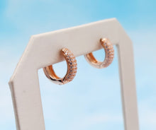 Load image into Gallery viewer, Pave Huggie Hoop Earrings - Rose Gold Plated Sterling Silver