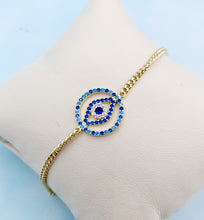 Load image into Gallery viewer, Evil Eye Bracelet - Gold Plated Sterling Silver