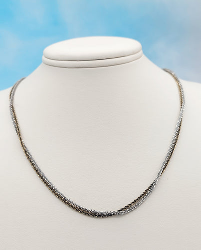 Adjustable Double Strand Necklace - Two Tone Sterling Silver & Gold Plated