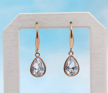 Load image into Gallery viewer, Clear Teardrop Crystal &amp; Rose Gold Plated Drop Earrings