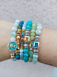 Yellow Crystal Charlotte on Bright Blue Amazonite Stretch Bracelet - Stash