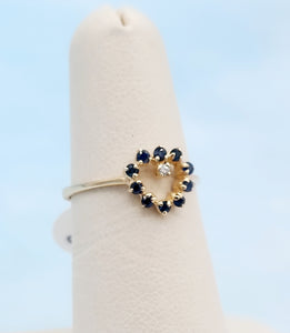 Sapphire and Diamond Heart Ring - 14K Gold Estate