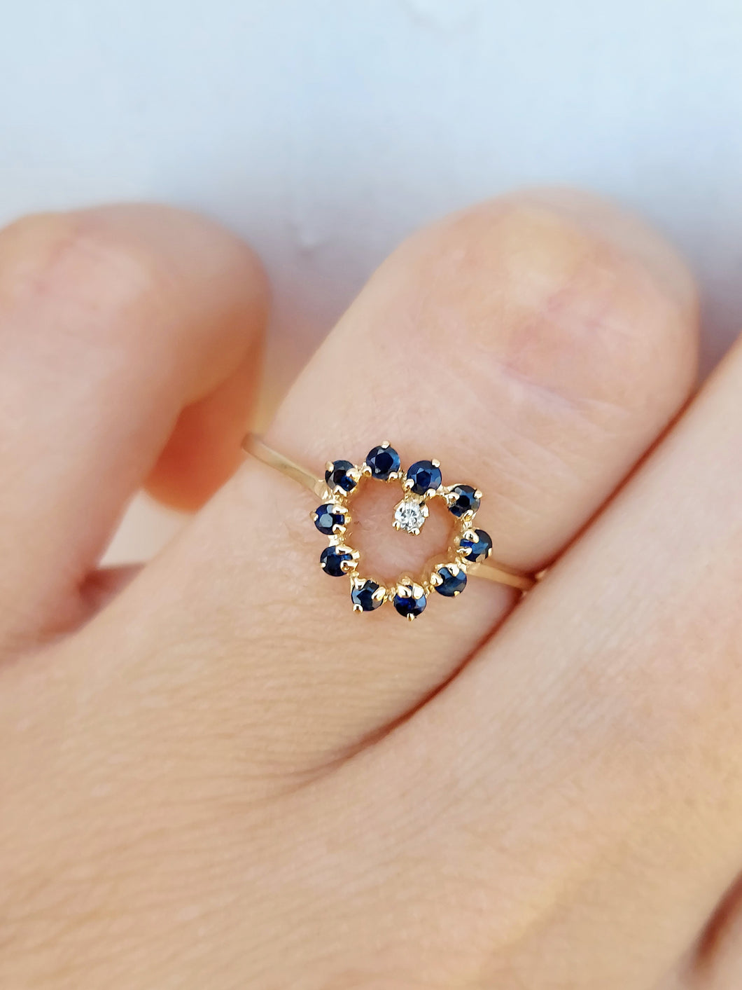 Sapphire and Diamond Heart Ring - 14K Gold Estate