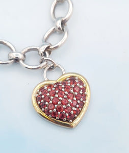 Garnet Two Tone Heart Toggle Bracelet - ESTATE