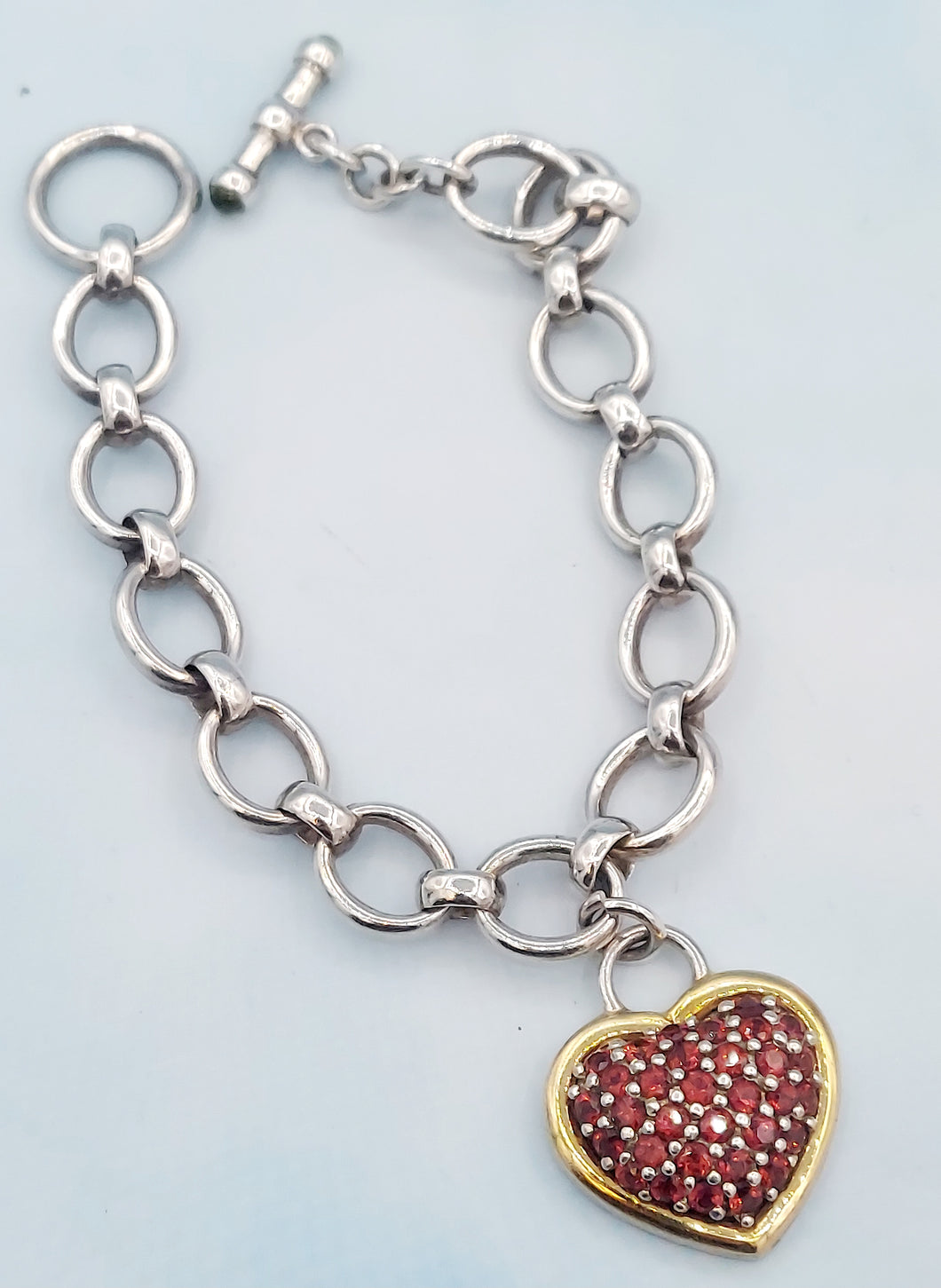 Garnet Two Tone Heart Toggle Bracelet - ESTATE