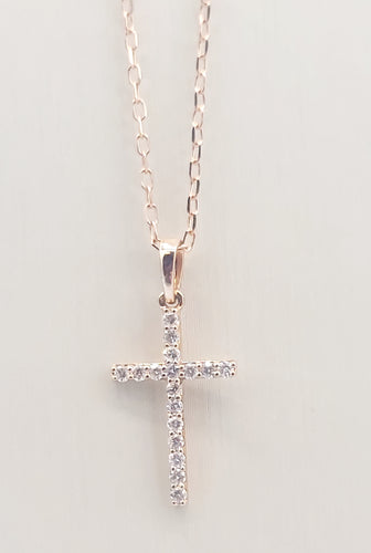 Diamond Cross & Chain - 14K Rose Gold