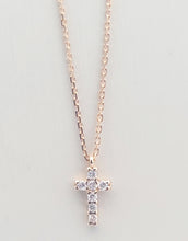 Load image into Gallery viewer, Mini Diamond Cross on Adjustable Necklace - 14K Rose Gold