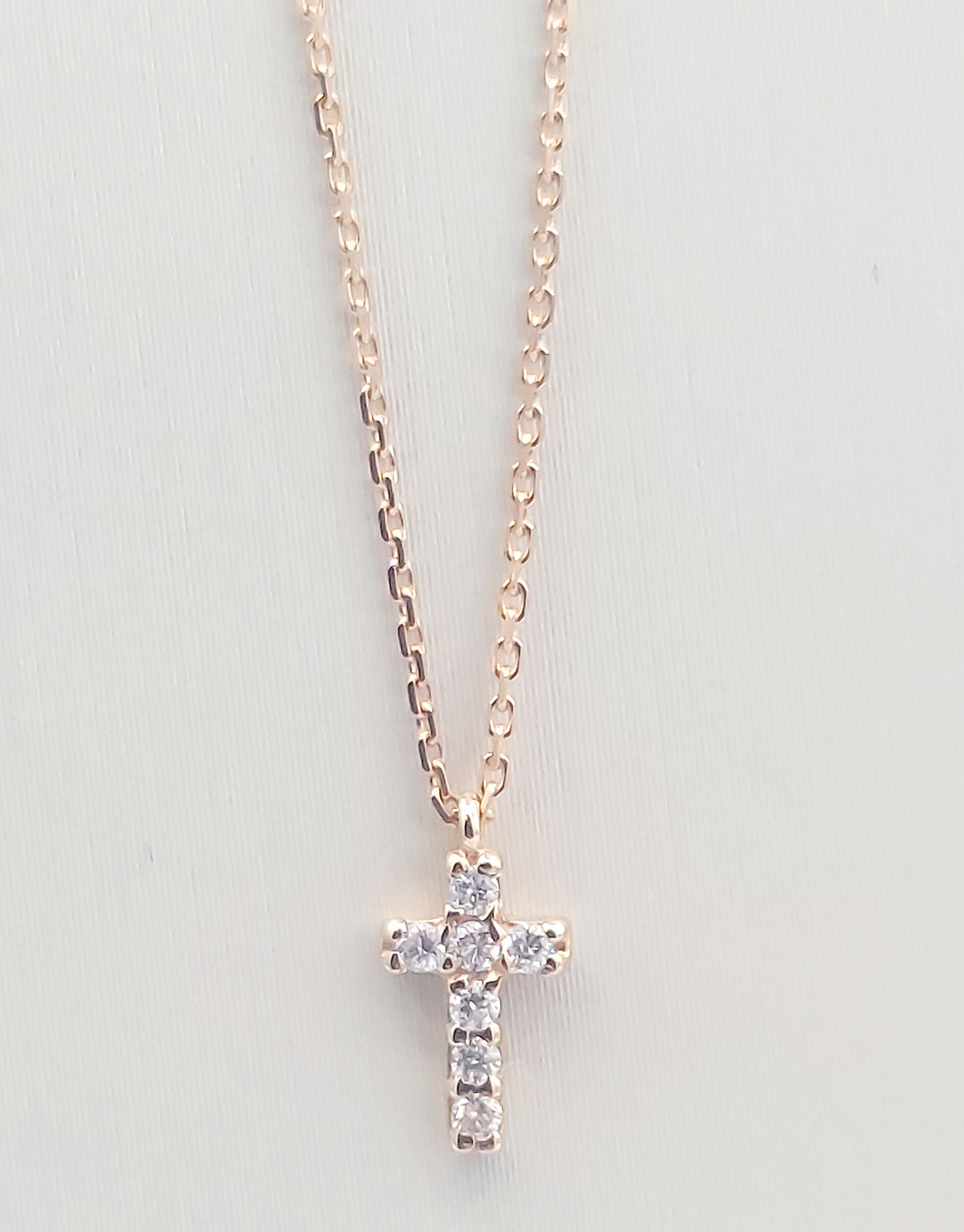 Mini Diamond Cross on Adjustable Necklace - 14K Rose Gold