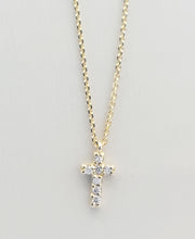 Load image into Gallery viewer, Mini Diamond Cross on Adjustable Necklace - 14K Yellow Gold