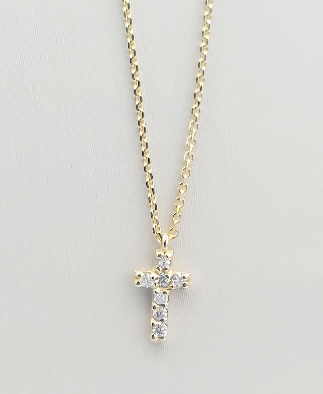 Mini Diamond Cross on Adjustable Necklace - 14K Yellow Gold