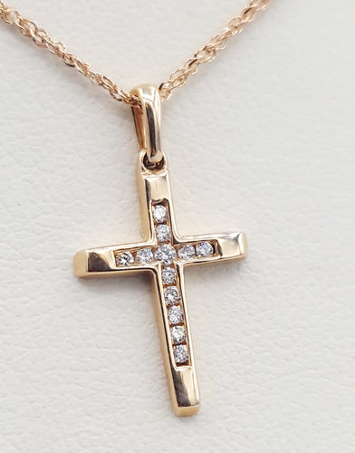 Rose Gold Diamond Cross - 14K Gold