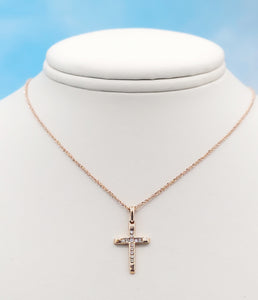 Rose Gold Diamond Cross - 14K Gold