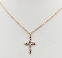 Load image into Gallery viewer, Rose Gold Diamond Cross - 14K Gold